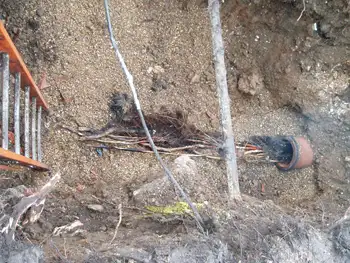 Excavation of the drain to remove heavy root ingress.