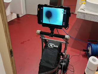 Blocked public toilet – CCTV camera going down the pipe to find out why it’s blocked.