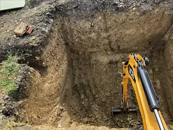 Our digger excavating a hole for the septic tank at outside a property in Greater London.