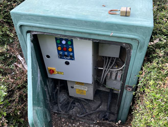 Pump control board inside outdoor housing serviced and tested.